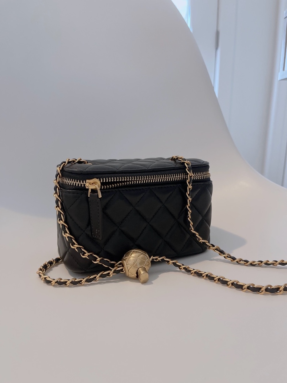 Coco Quilted Black Leather Crossbody Bag with Gold Chain